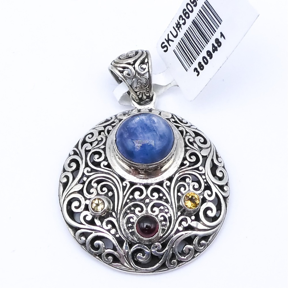 Bali Legacy Sterling Silver Kyanite 6.3ctw Multi Gemstone 1.7" Necklace Pendant